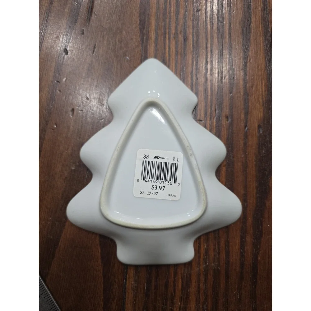 Vintage Kmart Christmas Tree Trinket‎ Dish Holly Berry Gold Trim Japan 6 inch